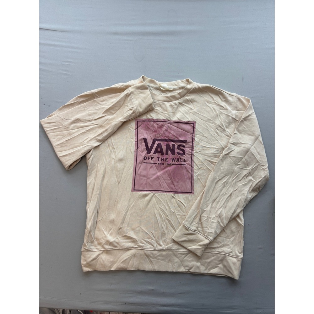 Vans Off The Wall Graphic Sweatshirt Cream Purple Box Logo XL Mens Crewneck